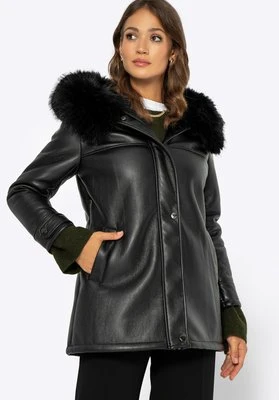 Damska kurtka ze skóry ekologicznej z futerkiem czarna Wittchen
