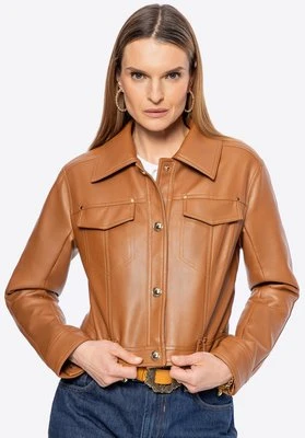 Damska kurtka ze skóry ekologicznej z patkami brązowa Wittchen