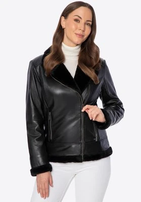 Damska kurtka ze skóry naturalnej obszyta sztucznym futrem czarna Wittchen