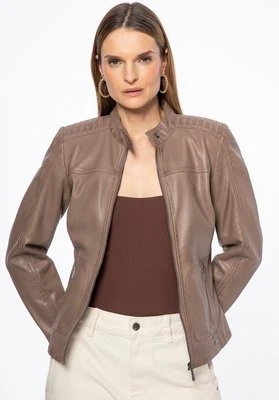 Damska kurtka ze skóry naturalnej z przeszyciami beżowa Wittchen