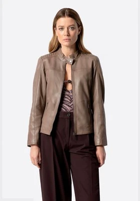 Damska kurtka ze skóry naturalnej z przeszyciami beżowa Wittchen