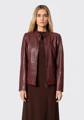 Damska kurtka ze skóry naturalnej z przeszyciami bordowa Wittchen