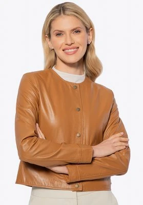 Damska kurtka ze skóry o prostym fasonie karmelowa Wittchen