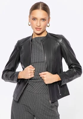 Damska kurtka ze skóry owczej z przeszyciami czarna Wittchen