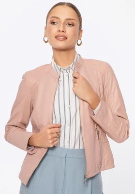 Damska kurtka ze skóry owczej z przeszyciami różowa Wittchen