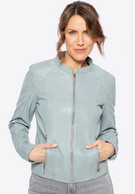 Damska kurtka ze skóry owczej z przeszyciami szary platynowy Wittchen