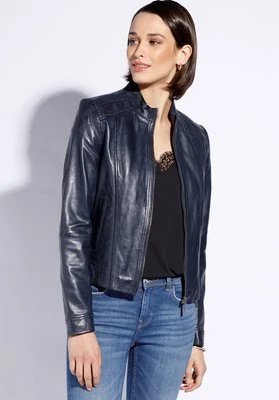 Damska kurtka ze skóry z przeszyciami na ramionach granatowa Wittchen