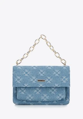 Damska listonoszka dżinsowa w monogram mała niebieska Wittchen