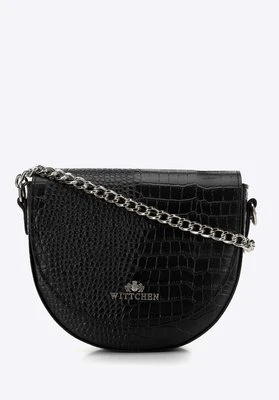 Damska listonoszka skórzana croco na łańcuszku czarno - srebrna Wittchen