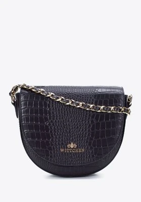 Damska listonoszka skórzana croco na łańcuszku granatowa Wittchen
