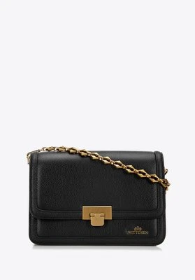 Damska listonoszka skórzana na ozdobnym łańcuszku mała czarno-złota Wittchen