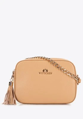 Damska listonoszka skórzana pudełkowa na łańcuszku beżowa Wittchen