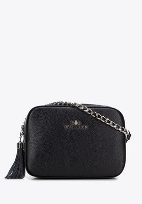 Damska listonoszka skórzana pudełkowa na łańcuszku czarno-srebrna Wittchen