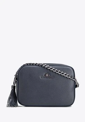 Damska listonoszka skórzana pudełkowa na łańcuszku granatowa Wittchen