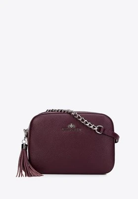 Damska listonoszka skórzana pudełkowa na łańcuszku śliwkowa Wittchen