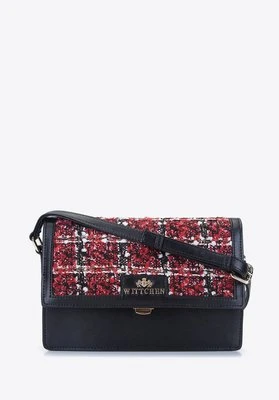 Damska listonoszka skórzana z pokryciem bouclé czarno-czerwona Wittchen