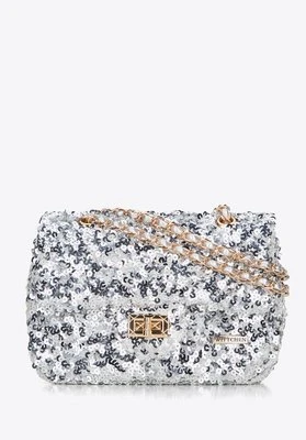 Damska listonoszka z cekinami i łańcuszkiem srebrna Wittchen