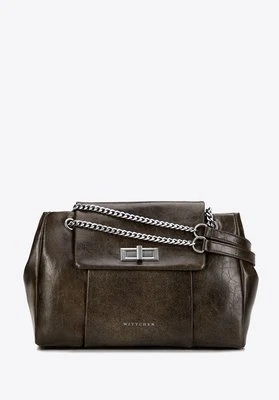 Damska listonoszka z imitacji skóry z łańcuszkiem ciemnozielona Wittchen