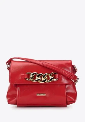Damska listonoszka z lakierowanej ekoskóry z łańcuchem na klapie czerwona Wittchen
