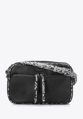 Damska listonoszka z obszyciem z ekoskóry o fakturze lizard czarno-szara Wittchen