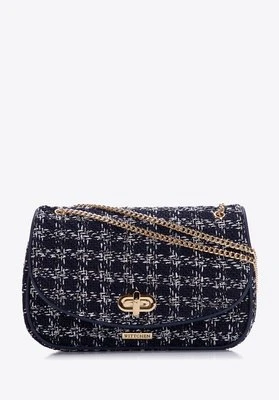 Damska listonoszka z tkaniny bouclé na łańcuszku granatowa Wittchen