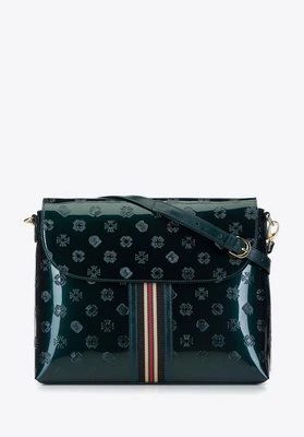 Damska listonoszka ze skóry lakierowanej z monogramem i tasiemką szmaragdowa Wittchen