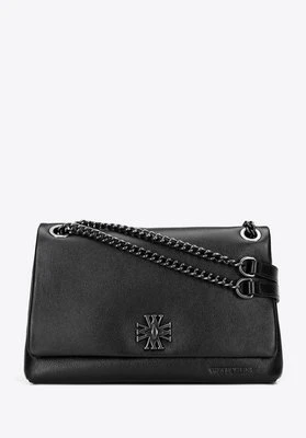 Damska listonoszka ze skóry naturalnej na łańcuszku czarno - grafitowa Wittchen