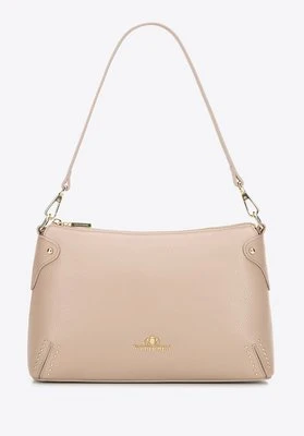 Damska listonoszka ze skóry naturalnej z drobnymi dżetami beżowa Wittchen