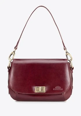 Damska listonoszka ze skóry naturalnej z klapą na klamrę bordowa Wittchen