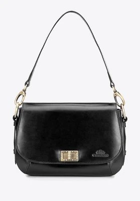 Damska listonoszka ze skóry naturalnej z klapą na klamrę czarna Wittchen