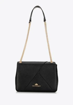 Damska listonoszka ze skóry naturalnej z klapą w przeszycia czarna Wittchen