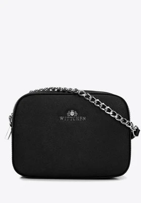 Damska listonoszka ze skóry saffiano pudełkowa na łańcuszku czarno-srebrna Wittchen