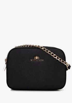Damska listonoszka ze skóry saffiano pudełkowa na łańcuszku czarno-złota Wittchen