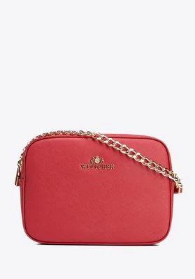 Damska listonoszka ze skóry saffiano pudełkowa na łańcuszku czerwona Wittchen
