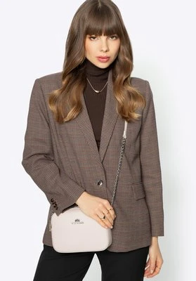 Damska listonoszka ze skóry saffiano pudełkowa na łańcuszku ecru Wittchen