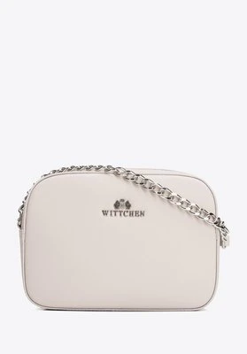 Damska listonoszka ze skóry saffiano pudełkowa na łańcuszku ecru Wittchen
