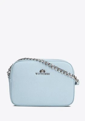 Damska listonoszka ze skóry saffiano pudełkowa na łańcuszku niebieska Wittchen