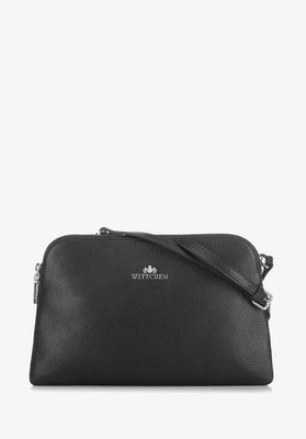 Damska listonoszka ze skóry trapezowa mała czarno-srebrna Wittchen