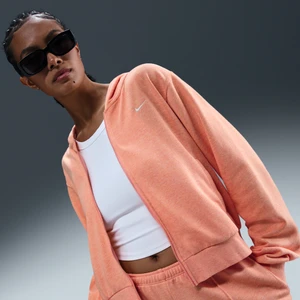 Damska luźna bluza z dzianiny dresowej z kapturem i zamkiem na całej długości Nike Chill Terry - Pomarańczowy