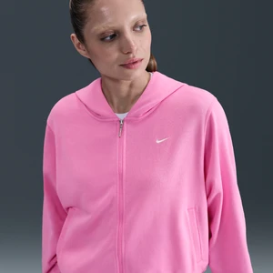 Damska luźna bluza z dzianiny dresowej z kapturem i zamkiem na całej długości Nike Sportswear Chill Terry - Różowy