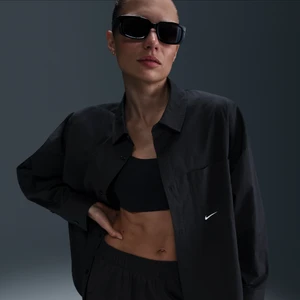 Damska luźna koszulka z długim rękawem i zapięciem na guziki Nike Chill Poplin - Czerń