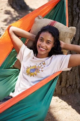 Damska luźna koszulka z nadrukiem — słonecznik - Beige Mountain Warehouse