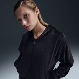 Damska luźna welurowa bluza z kapturem i zamkiem na całej długości Nike Sportswear Chill Knit - Czerń