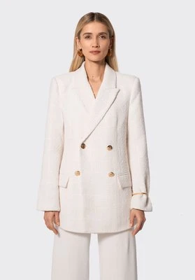 Damska marynarka z tkaniny boucle długa beżowa Wittchen