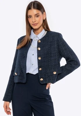 Damska marynarka z tkaniny boucle krótka granatowa Wittchen
