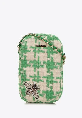 Damska minitorebka z tkaniny w kratę z błyszczącym owadem zielona Wittchen