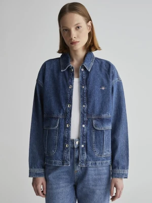 Damska Niebieska Kurtka O Regularnym Kroju, z Klasycznym Kołnierzykiem GANT