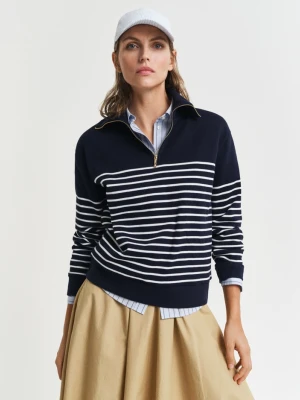 Damska niebieska rozpinana do połowy bluza breton z prążkowanym ściągaczem GANT