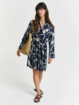 Damska niebieska sukienka koszulowa z nadrukiem żeglarskim GANT