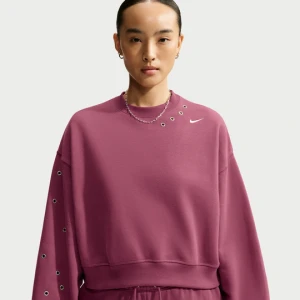Damska oversizowa bluza dresowa o skróconym kroju z półokrągłym dekoltem Nike Studio Fleece Medium Weight - Czerwony